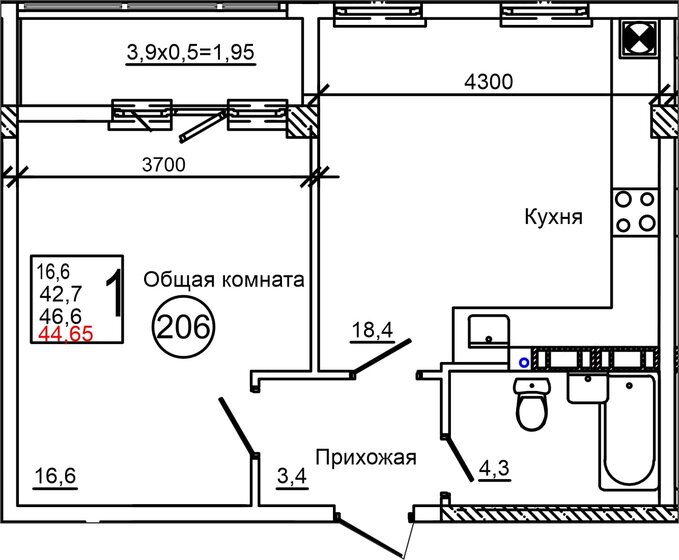 44,7 м², 1-комнатная квартира 5 514 275 ₽ - изображение 13