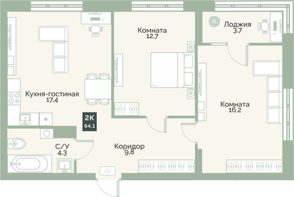 64,1 м², квартира-студия 6 008 000 ₽ - изображение 11