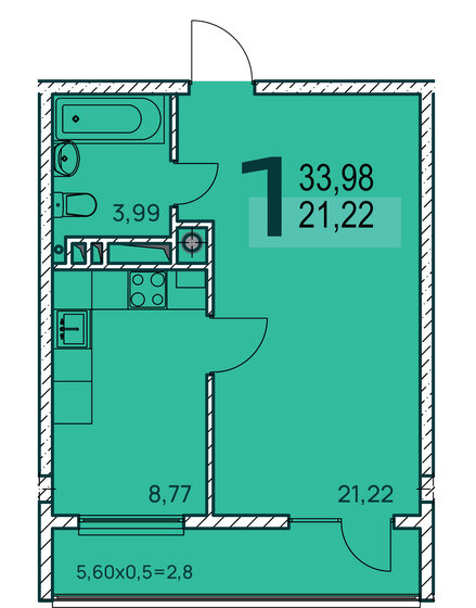 34 м², 1-комнатная квартира 6 303 290 ₽ - изображение 1