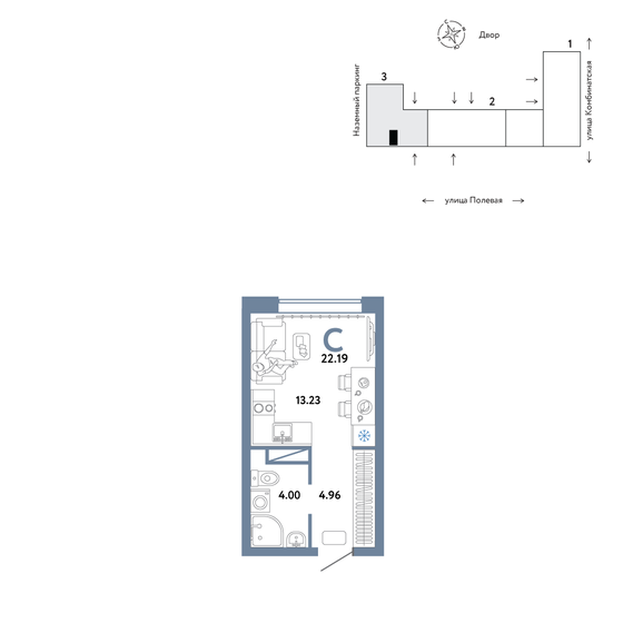 22,2 м², квартира-студия 4 215 000 ₽ - изображение 1