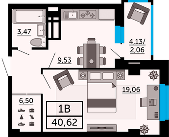 40,6 м², 1-комнатная квартира 6 986 640 ₽ - изображение 38