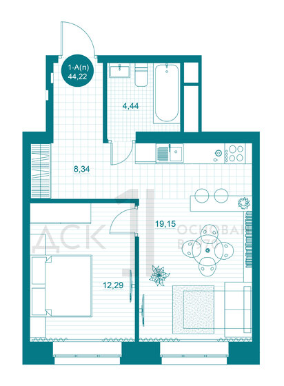 44,2 м², 1-комнатная квартира 5 850 000 ₽ - изображение 1