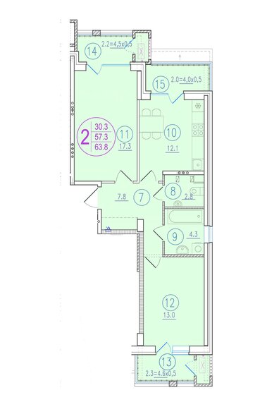 63,8 м², 2-комнатная квартира 10 335 600 ₽ - изображение 1