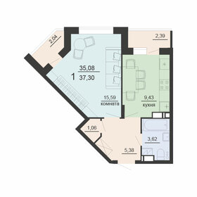 37,3 м², 1-комнатная квартира 3 920 230 ₽ - изображение 8