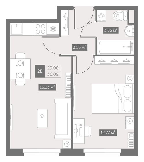 36,1 м², 1-комнатные апартаменты 5 877 762 ₽ - изображение 1