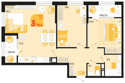 80 м², 3-комнатная квартира 10 700 000 ₽ - изображение 87