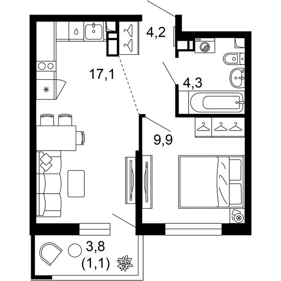 36,6 м², 1-комнатная квартира 13 589 580 ₽ - изображение 1