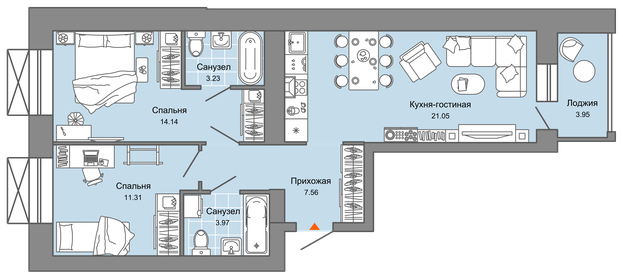 61 м², 3-комнатная квартира 5 900 000 ₽ - изображение 14