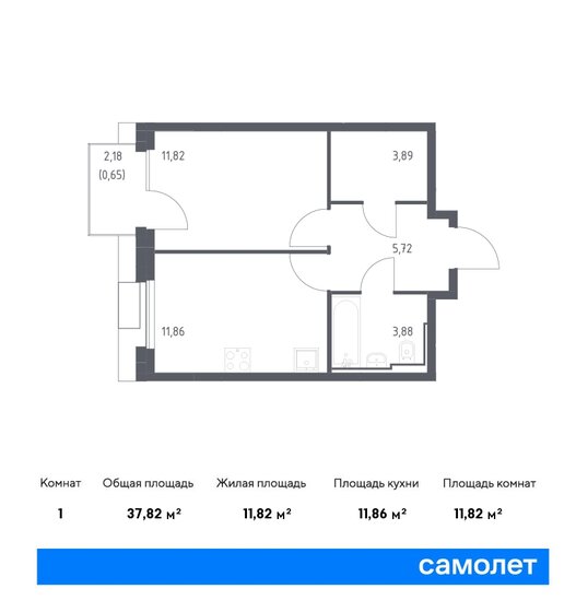 37,8 м², 1-комнатная квартира 12 832 311 ₽ - изображение 1