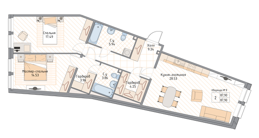 72,4 м², 2-комнатная квартира 29 267 094 ₽ - изображение 1