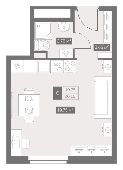 26,1 м², апартаменты-студия 4 488 991 ₽ - изображение 1