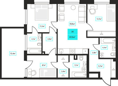 97,7 м², 3-комнатная квартира 8 100 000 ₽ - изображение 97