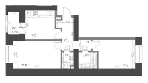 Квартира 55,9 м², 2-комнатная - изображение 1