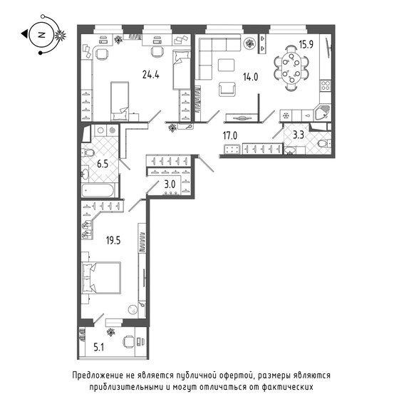 106,4 м², 3-комнатная квартира 21 005 000 ₽ - изображение 22