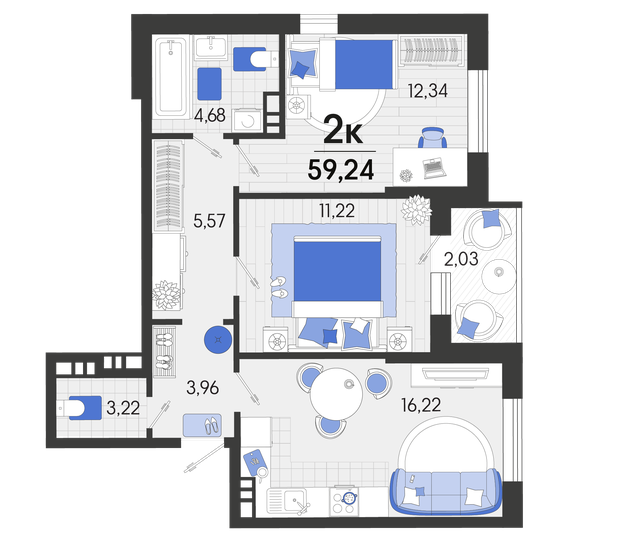 59,2 м², 2-комнатная квартира 8 056 640 ₽ - изображение 1