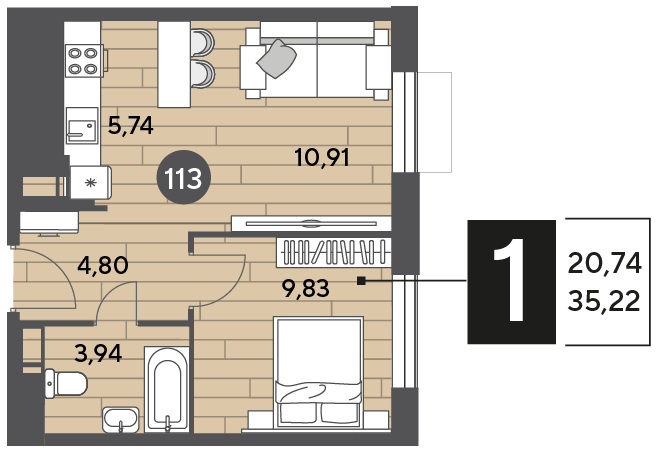 35,2 м², 1-комнатная квартира 5 367 528 ₽ - изображение 1