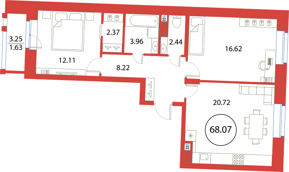 68,1 м², 2-комнатная квартира 17 147 514 ₽ - изображение 1