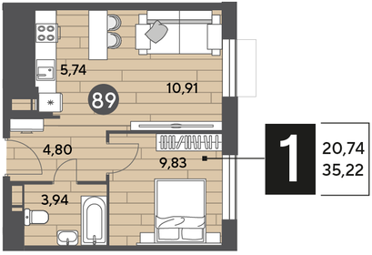 33,9 м², 1-комнатная квартира 5 094 784 ₽ - изображение 15