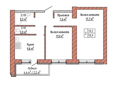 54,9 м², 2-комнатная квартира 4 666 500 ₽ - изображение 21