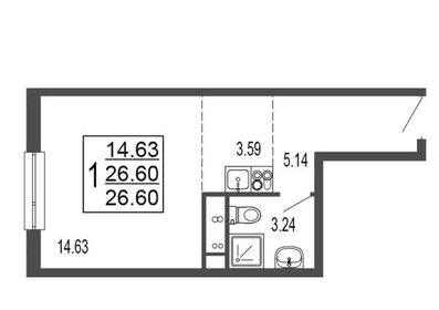 Квартира 26,6 м², студия - изображение 1