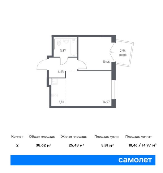 38,6 м², 1-комнатная квартира 7 758 699 ₽ - изображение 1