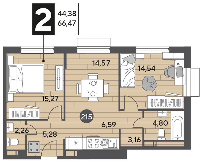 66,5 м², 2-комнатная квартира 8 481 572 ₽ - изображение 1