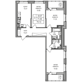 68,3 м², 3-комнатная квартира 11 300 000 ₽ - изображение 127