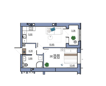 40,8 м², 2-комнатная квартира 4 091 000 ₽ - изображение 31