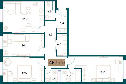 Квартира 107 м², 4-комнатная - изображение 1