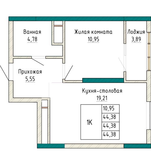 44,4 м², 1-комнатная квартира 6 859 961 ₽ - изображение 1