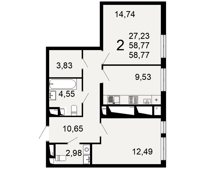 58,8 м², 2-комнатная квартира 5 641 920 ₽ - изображение 1