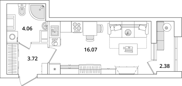 Квартира 24,9 м², студия - изображение 1