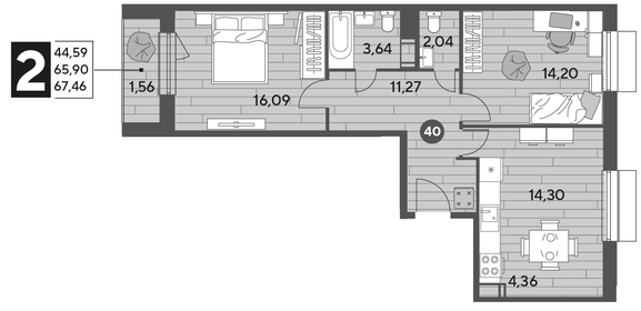 62 м², 2-комнатная квартира 11 200 000 ₽ - изображение 9