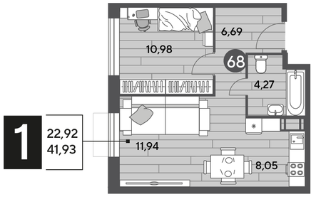 41,9 м², 1-комнатная квартира 5 743 119 ₽ - изображение 63