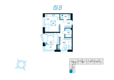 Квартира 61,8 м², 2-комнатная - изображение 1