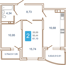 Квартира 64,5 м², 2-комнатная - изображение 1