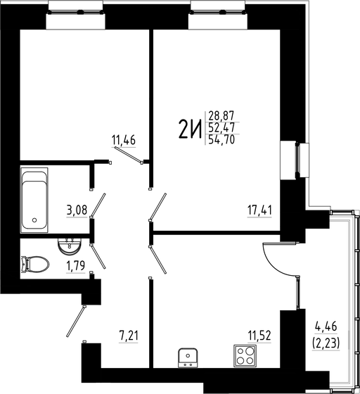 54,7 м², 2-комнатная квартира 10 360 000 ₽ - изображение 1