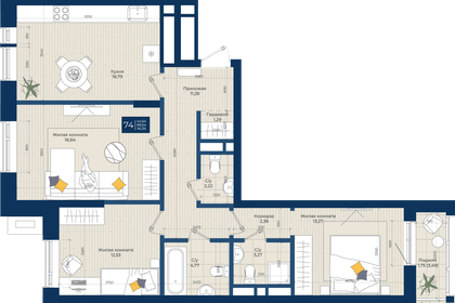 60 м², 3-комнатная квартира 26 000 000 ₽ - изображение 74