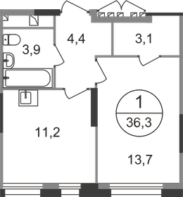 Квартира 36,3 м², 1-комнатная - изображение 1