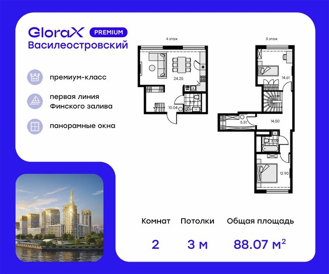 88,1 м², 2-комнатная квартира 26 400 000 ₽ - изображение 1