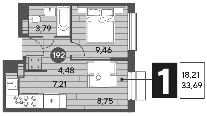 33,7 м², 1-комнатная квартира 5 120 880 ₽ - изображение 1