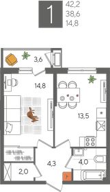 41,6 м², 1-комнатная квартира 10 196 160 ₽ - изображение 72