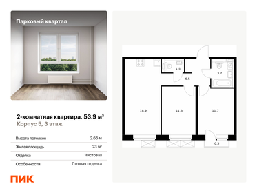 Квартира 53,9 м², 2-комнатная - изображение 1