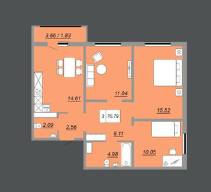 Квартира 72 м², 3-комнатная - изображение 1