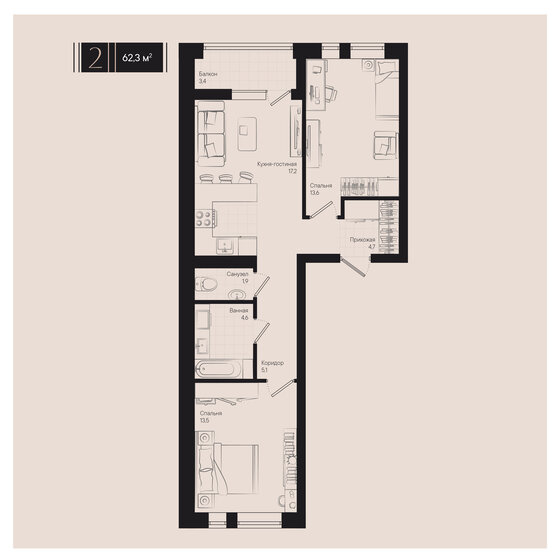 58,8 м², 2-комнатная квартира 11 022 060 ₽ - изображение 30