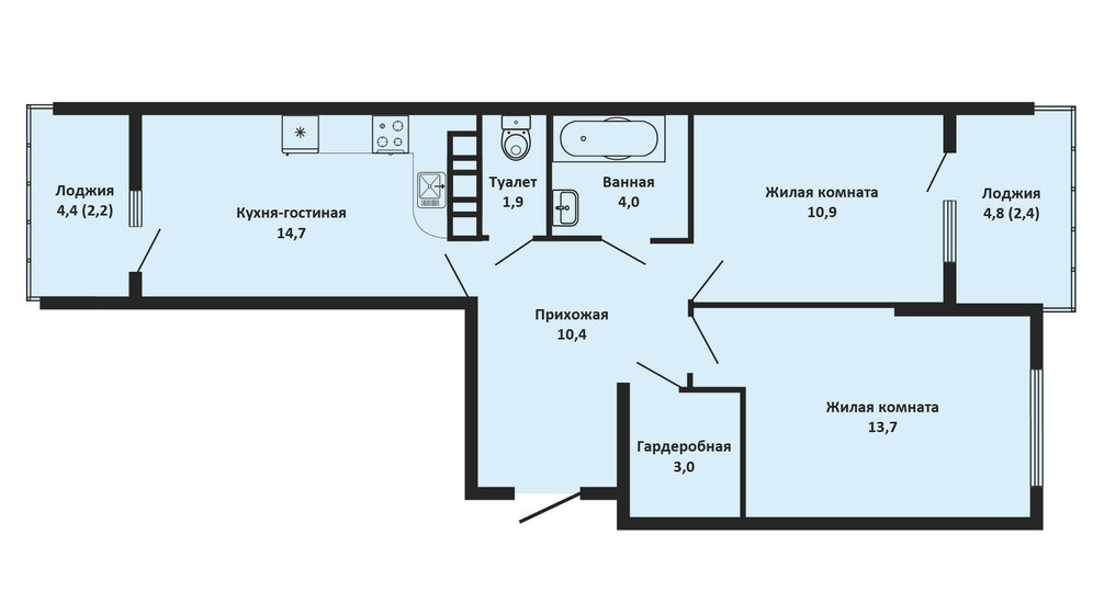 63,5 м², 2-комнатная квартира 6 500 000 ₽ - изображение 1