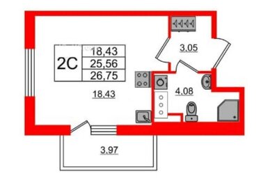 Квартира 25 м², студия - изображение 1