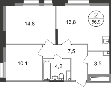 58,3 м², 2-комнатная квартира 12 123 714 ₽ - изображение 8