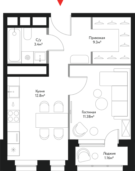 38 м², 1-комнатная квартира 18 453 204 ₽ - изображение 1