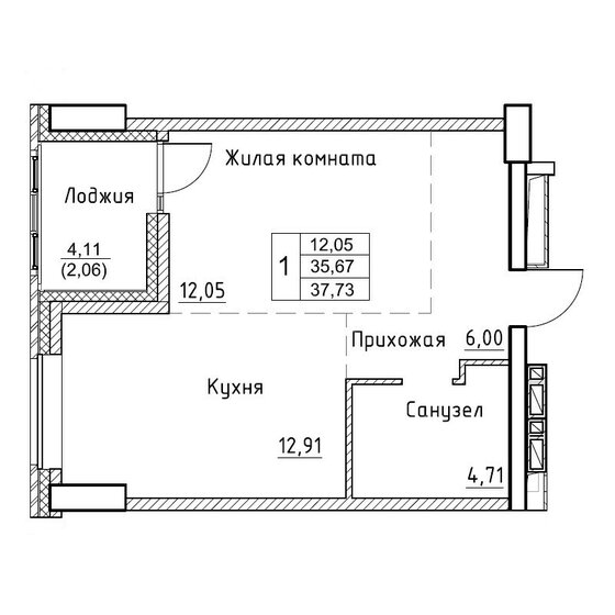37,7 м², 1-комнатная квартира 7 319 620 ₽ - изображение 1